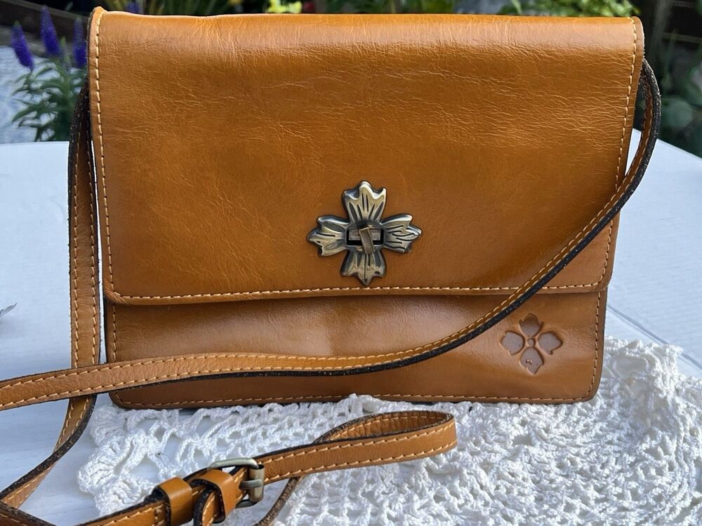 Patricia Nash Consilina Sun Burnt Orange Leather Crossbody Bag Twist Lock